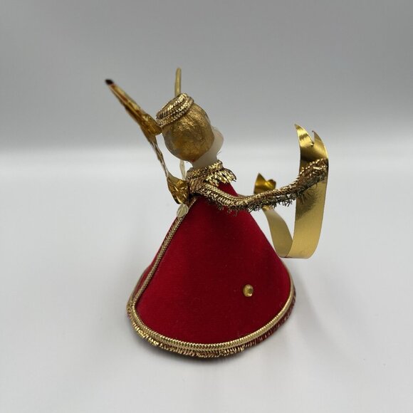 Vintage Koestel Wax Angel Figure in Red Velvet w/ Gold Wings Holding Banner 3.5" - Picture 4 of 9